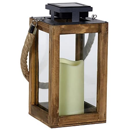Exhart Exhart 11 in. Solar Power Glass/Wood Black/Brown Solar Lantern with Candle, PK4 17969